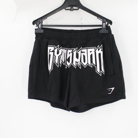 Gymshark Shorts Mens Medium Wordmark Mesh 4" Drawcord Waist black gym workout - Picture 1 of 13